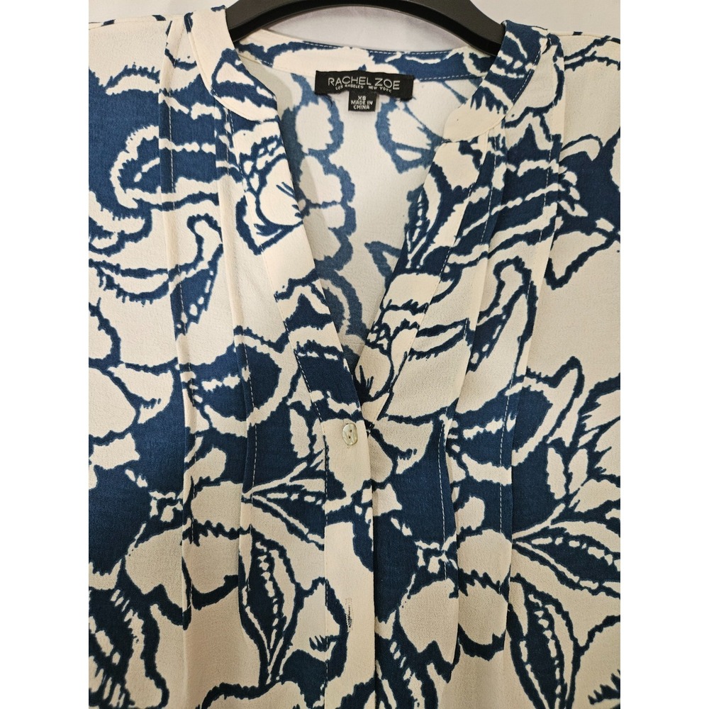 RACHEL ZOE Navy/White Button Front Shirt Dress Womens XS Ruffle Hem Pockets - Picture 4 of 9